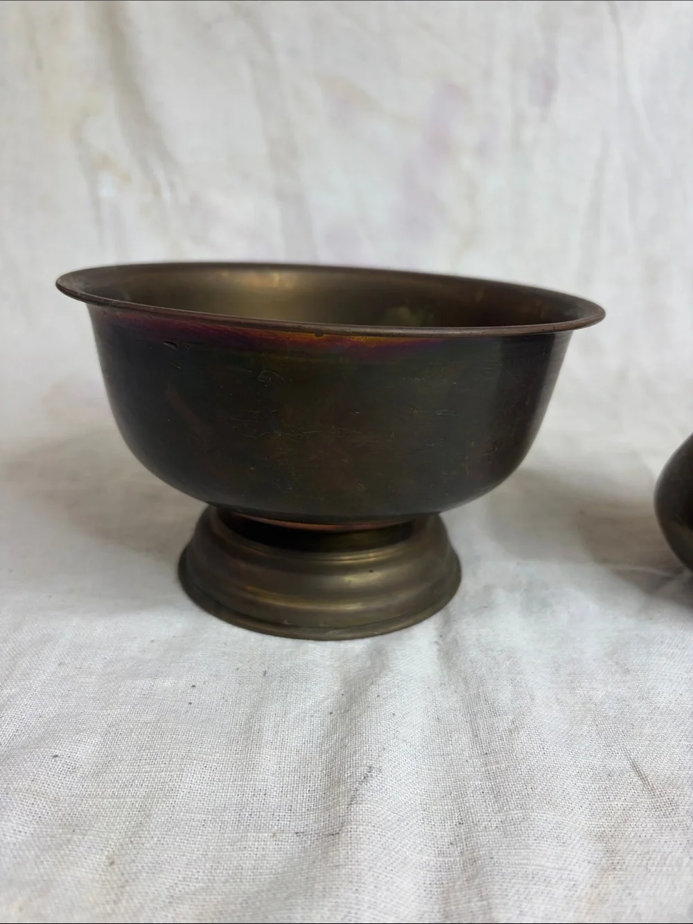 Vintage Brass Bowl and Creamer Set - Warm Brown Brass Finish